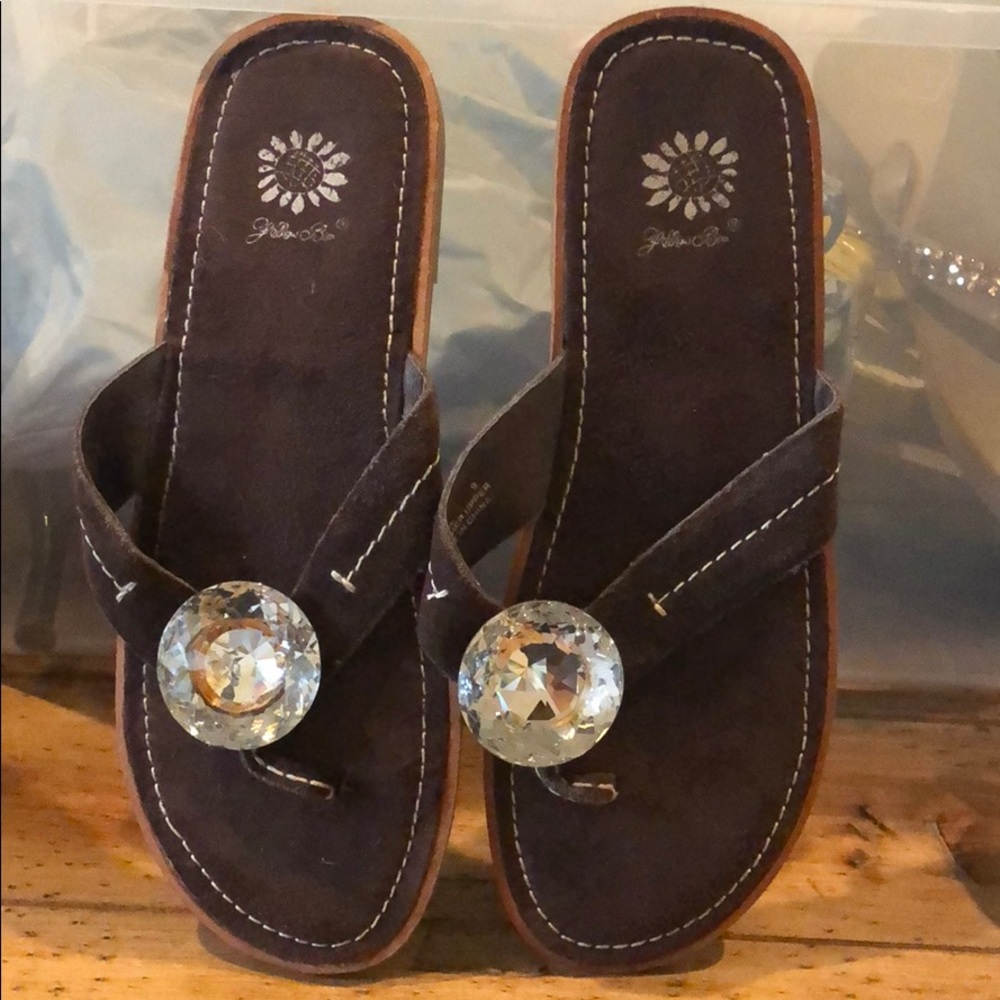 Yellow box rhinestone thong flip flop